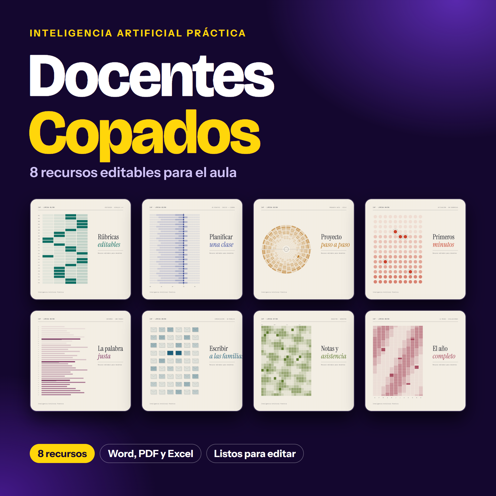 Docentes Copados, pack de 8 recursos editables